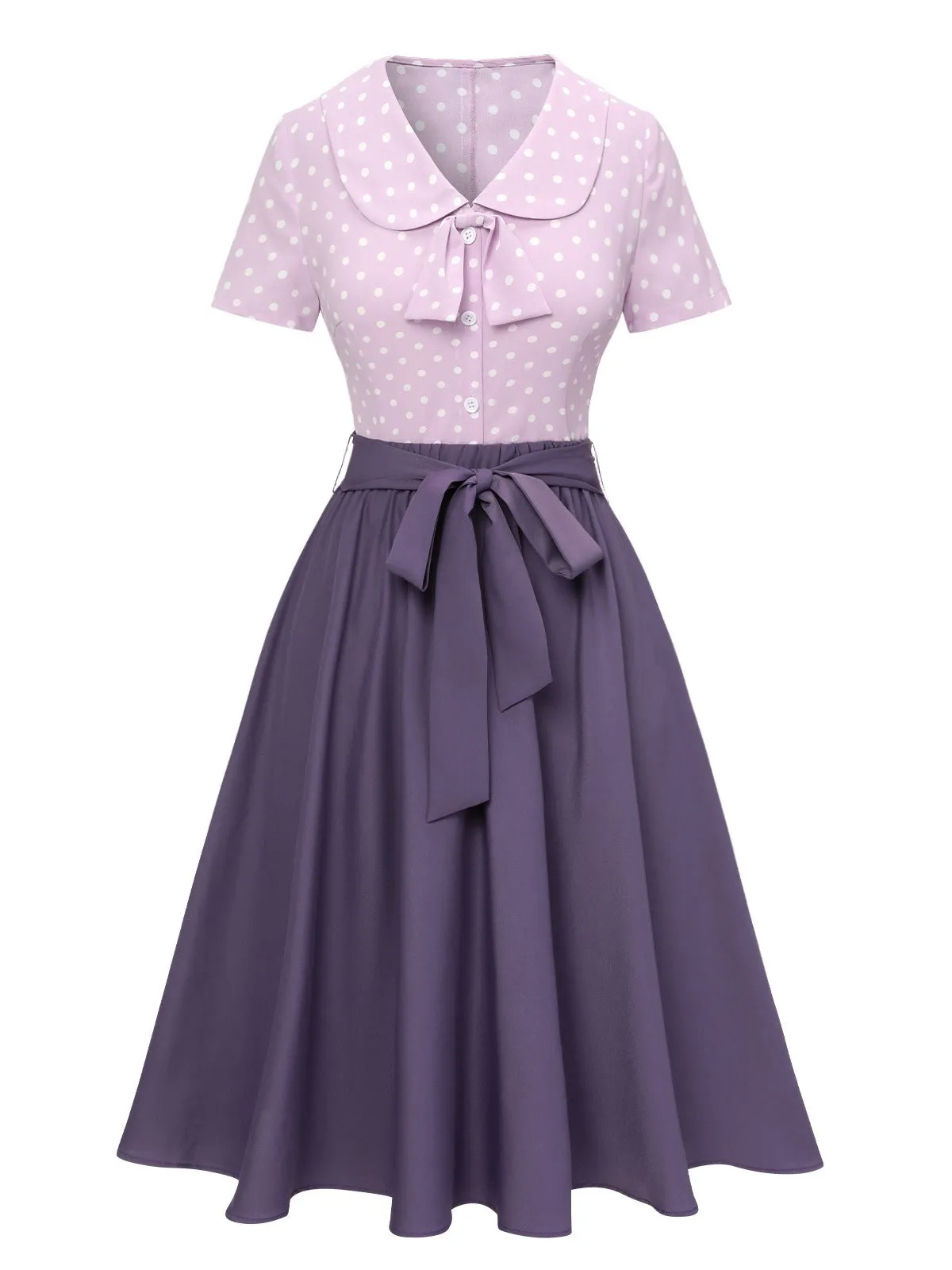 2PCS Lavender 1940s Polka Dots Blouse & Solid Skirt