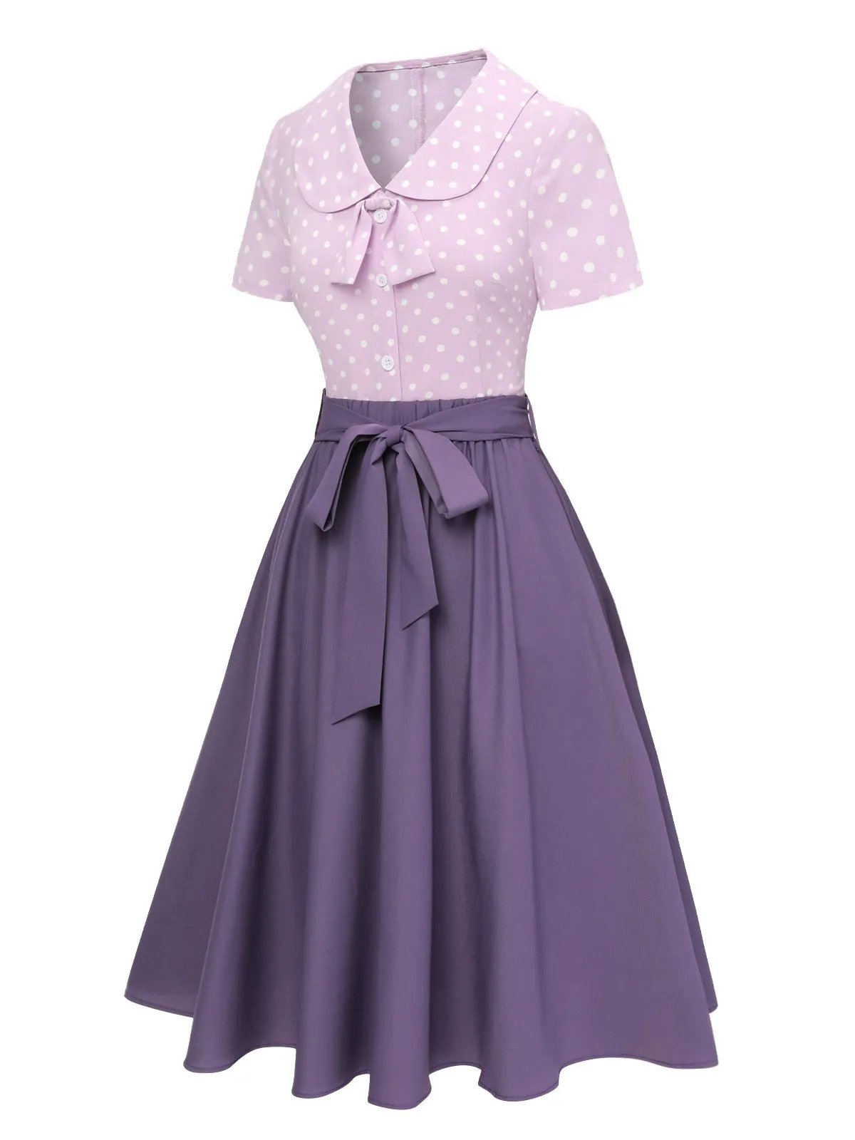 2PCS Lavender 1940s Polka Dots Blouse & Solid Skirt