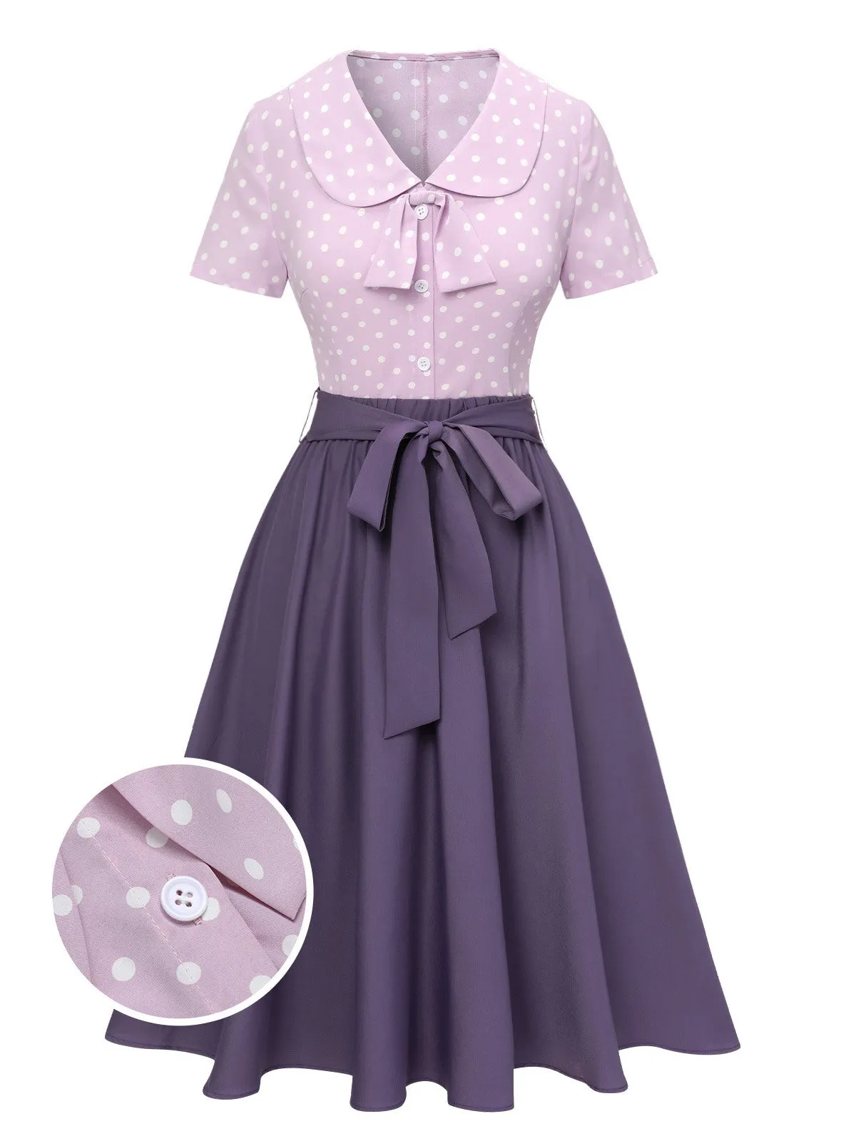 2PCS Lavender 1940s Polka Dots Blouse & Solid Skirt