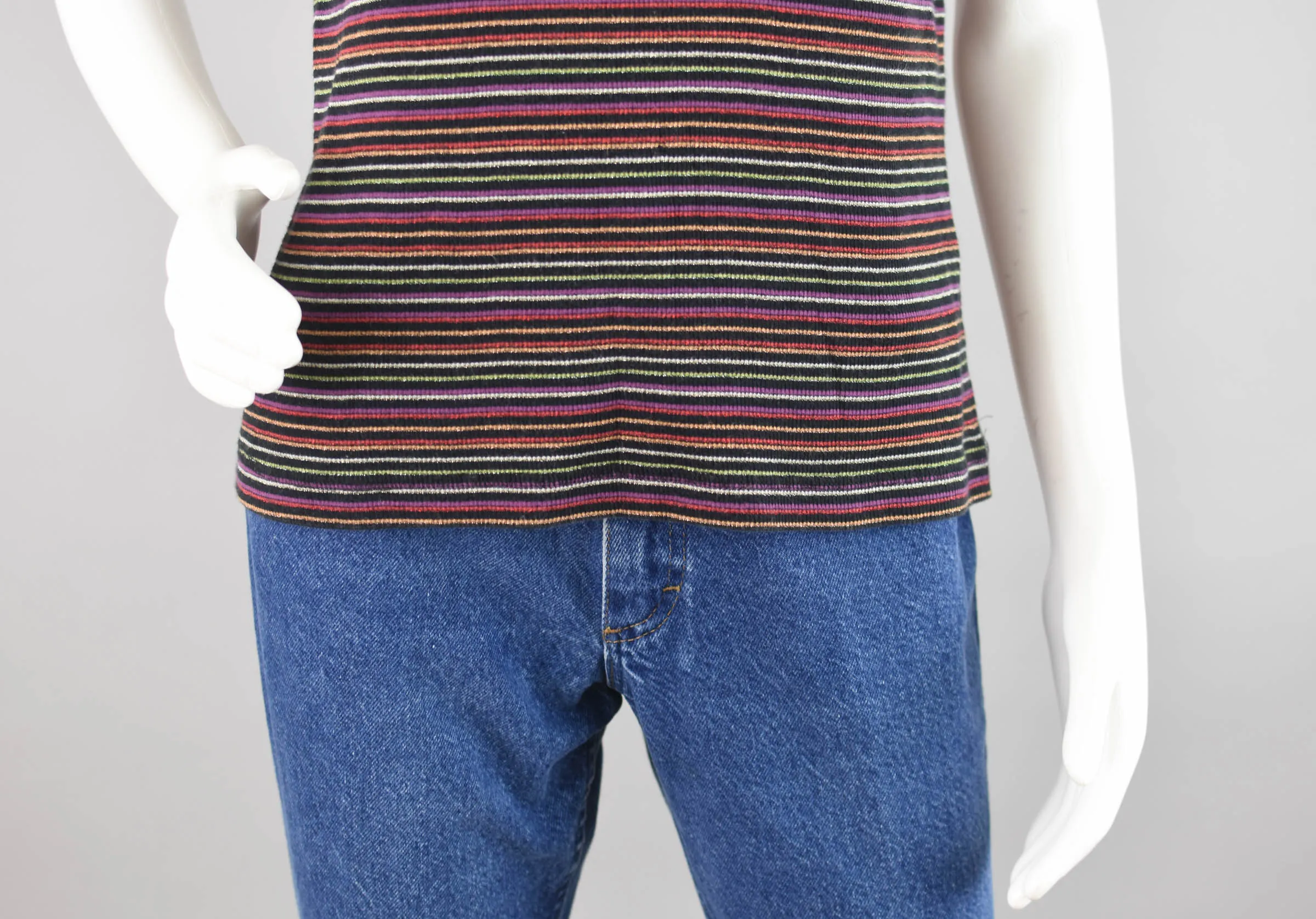 90s Metallic Rainbow Striped T-shirt, Women's Medium