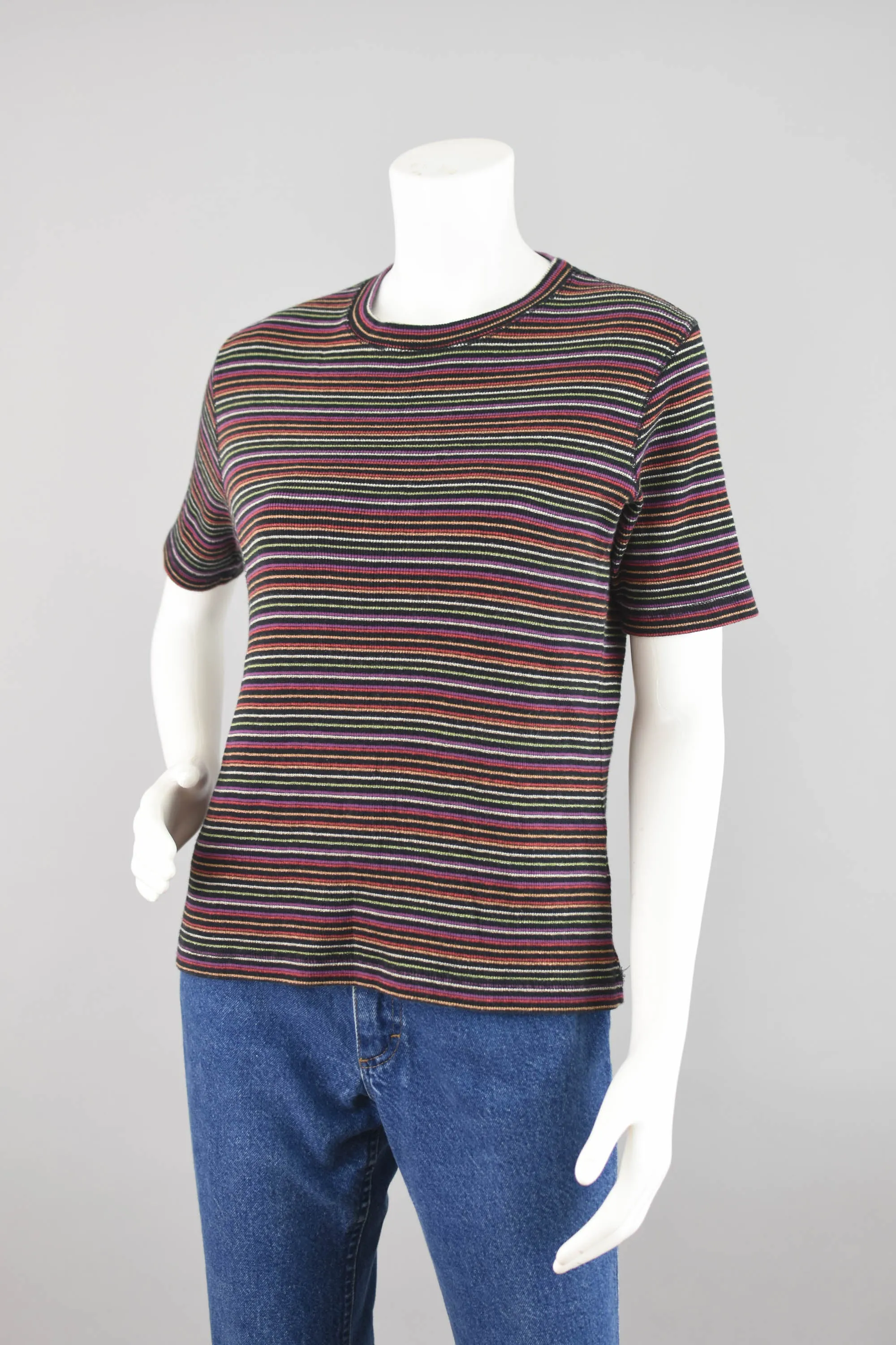 90s Metallic Rainbow Striped T-shirt, Women's Medium