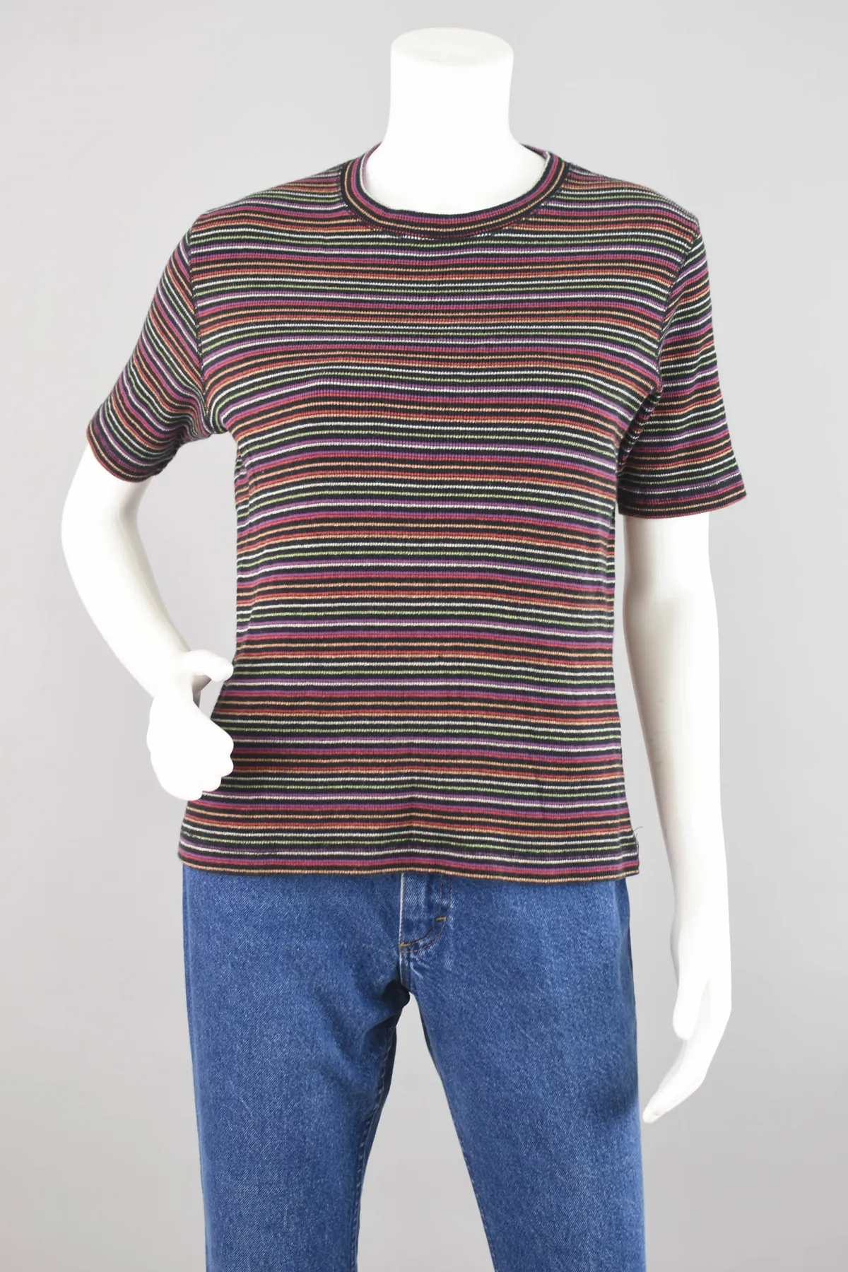 90s Metallic Rainbow Striped T-shirt, Women's Medium