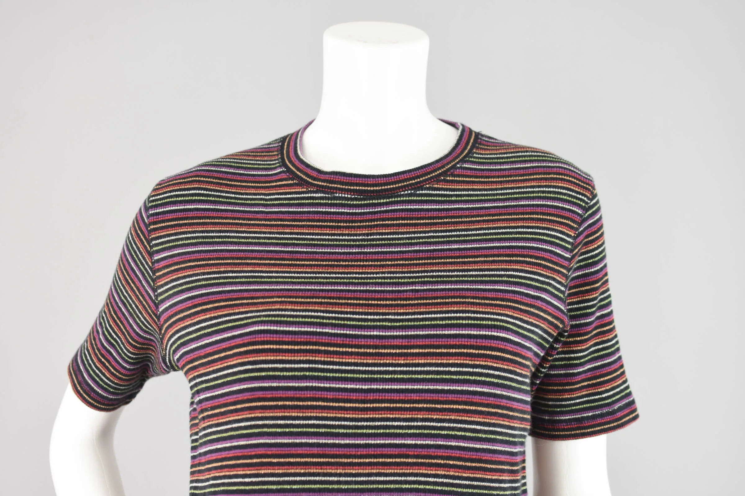 90s Metallic Rainbow Striped T-shirt, Women's Medium