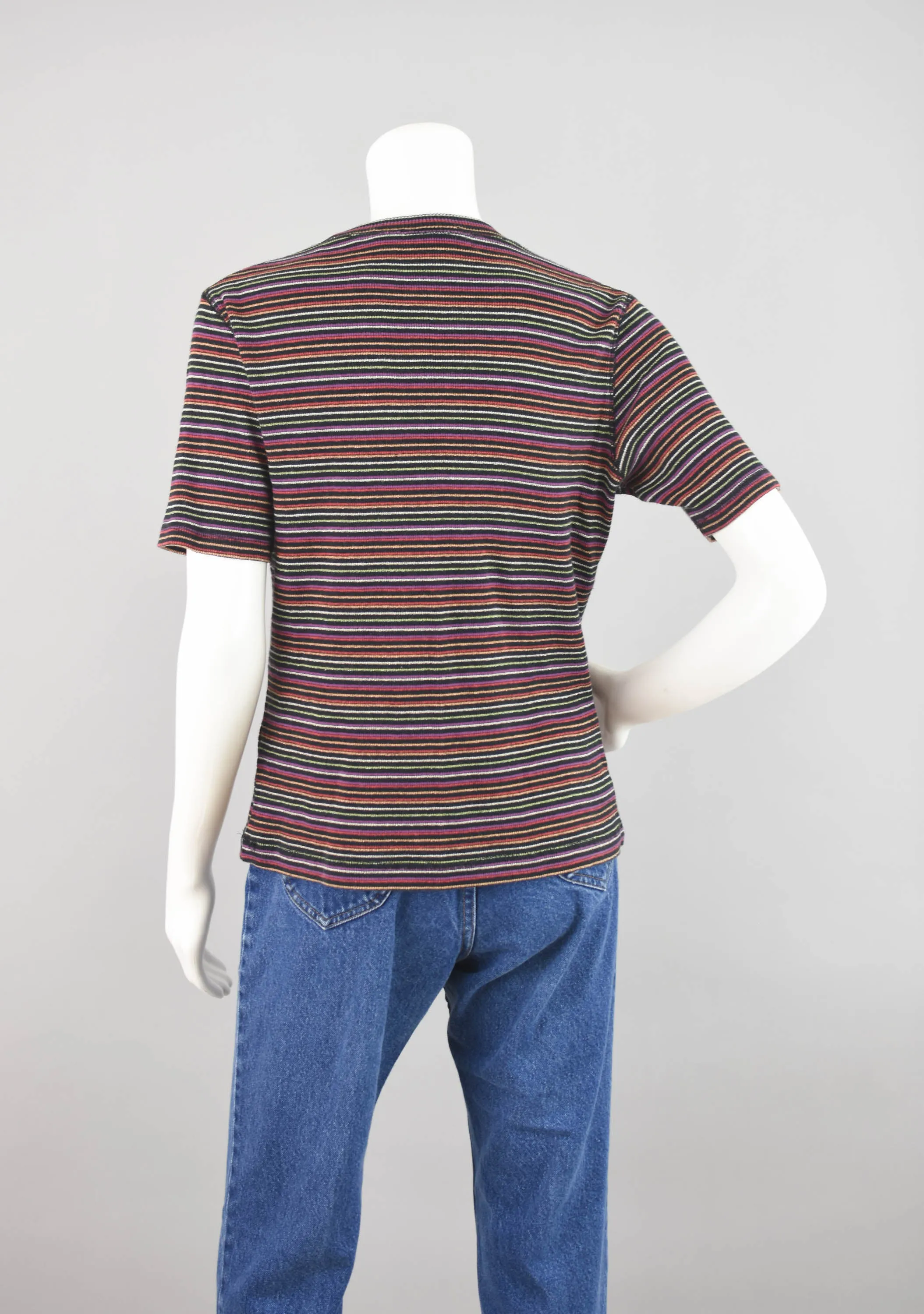 90s Metallic Rainbow Striped T-shirt, Women's Medium