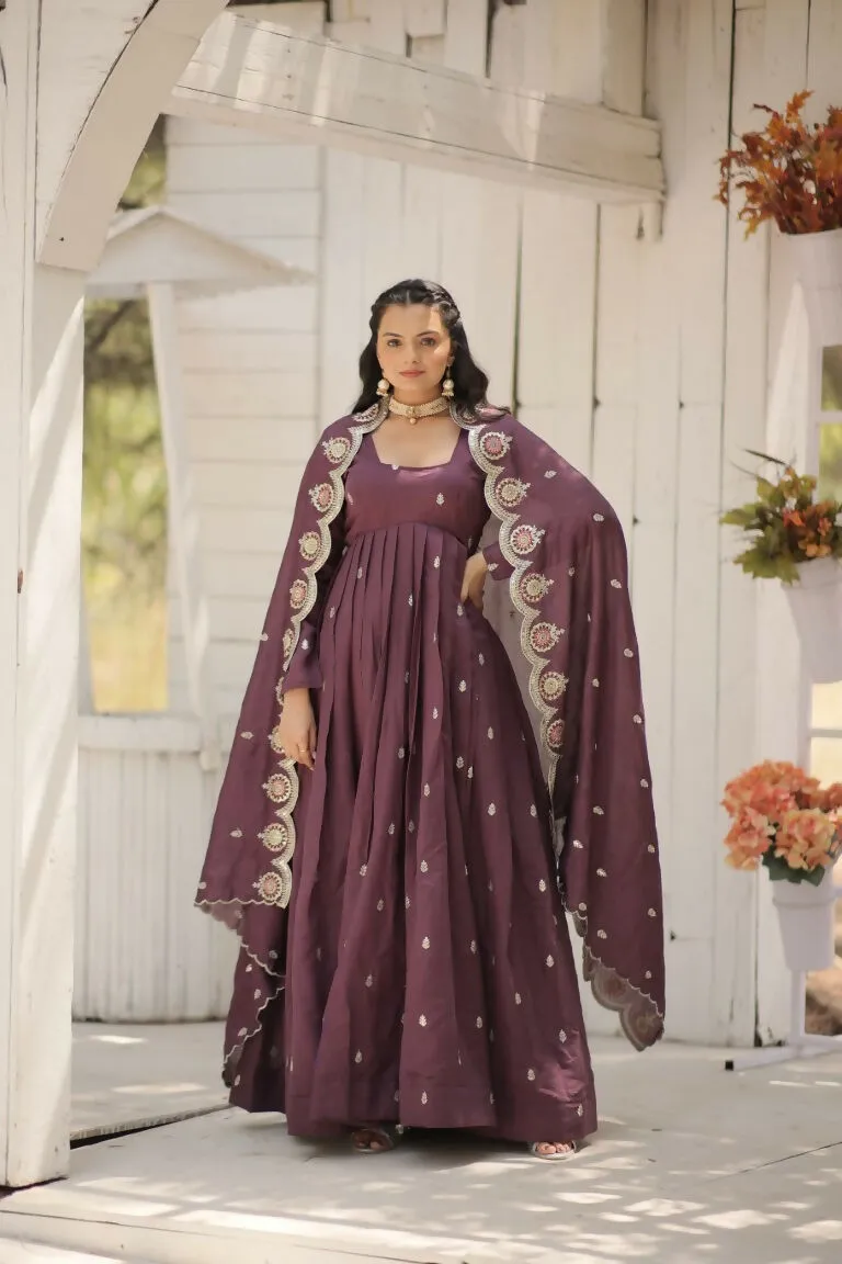 Aastha Fashion Onion Vichitra Shimmer Sequins Embroidered Work Gown