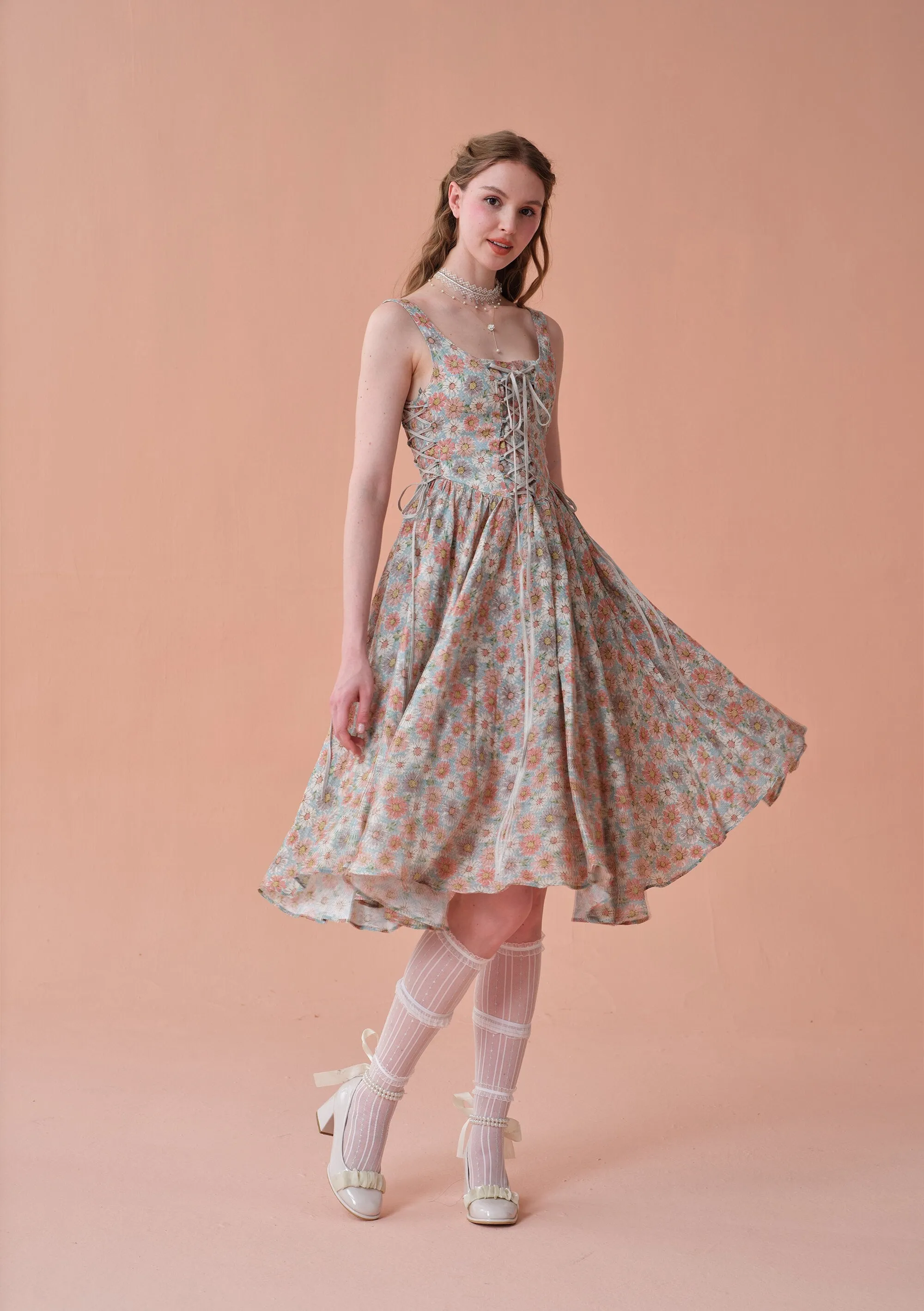 Adelia 17 | lace up daisy linen dress