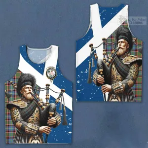 Aikenhead Tartan Men's Tank Top with Family Crest Scottish Bagpiper Vibes