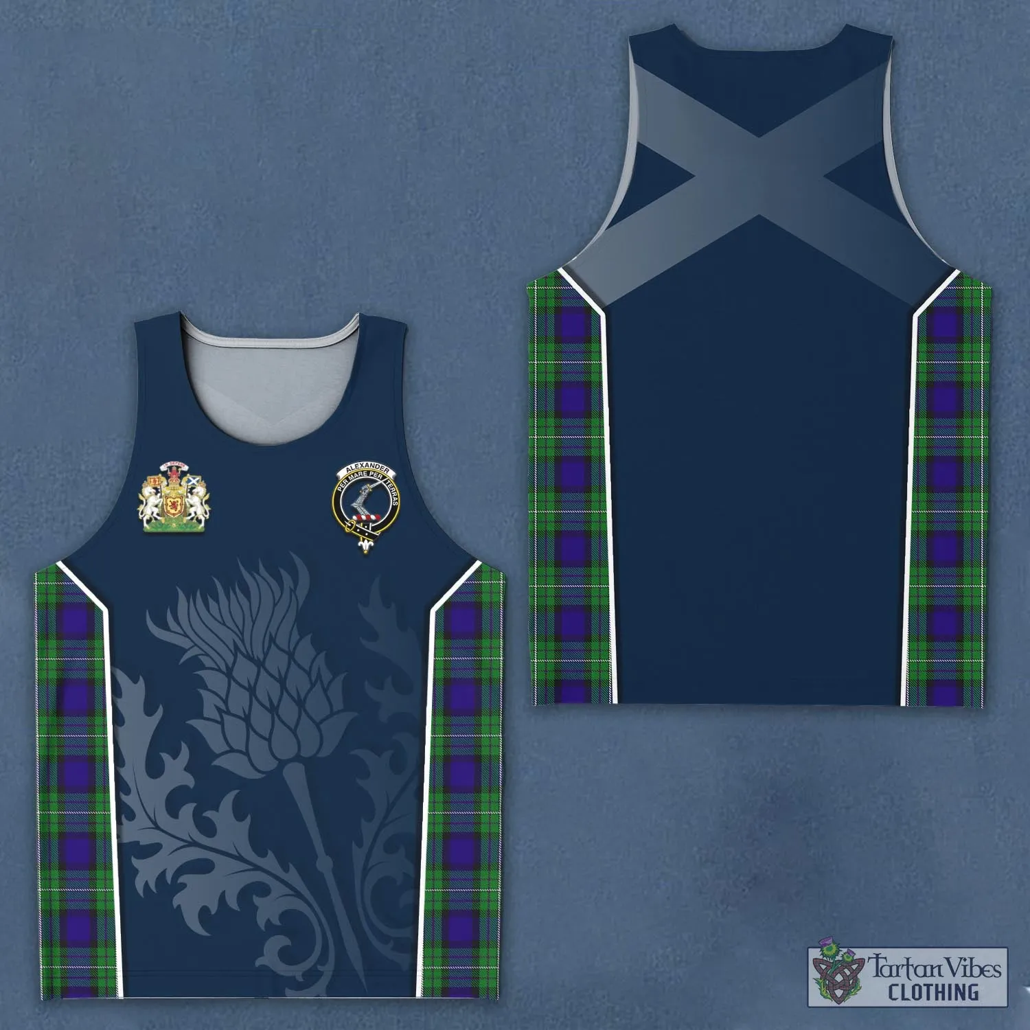 Alexander Tartan Men's Tanks Top with Family Crest and Scottish Thistle Vibes Sport Style