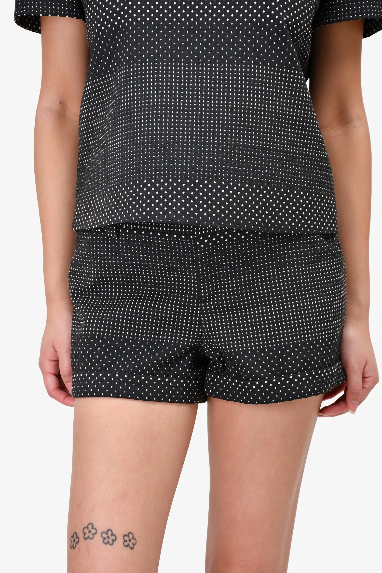 Alice & Olivia Black Polka Dot Blouse   Short Set Size M