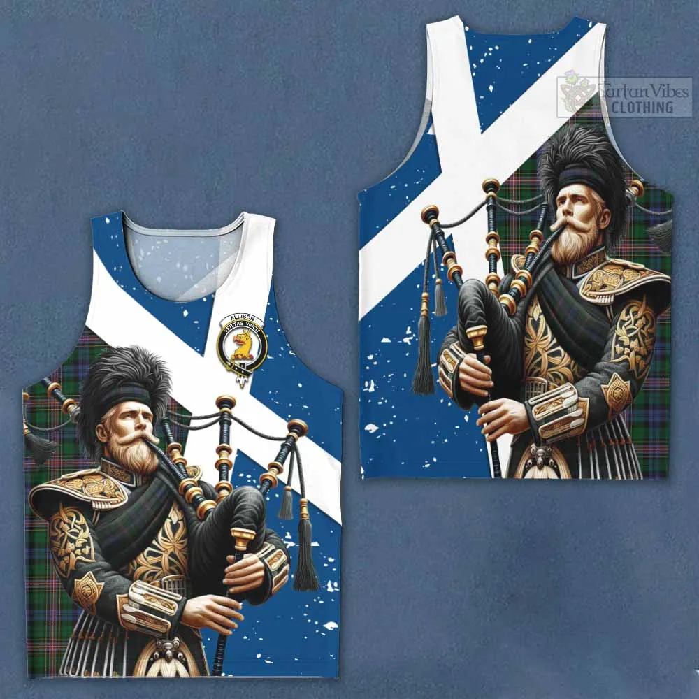 Allison Tartan Men's Tank Top with Family Crest Scottish Bagpiper Vibes