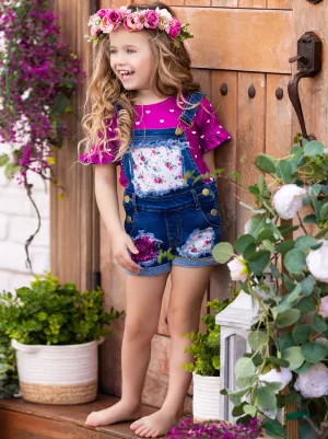 Awesome Blossom Patched Overalls Shorts Set