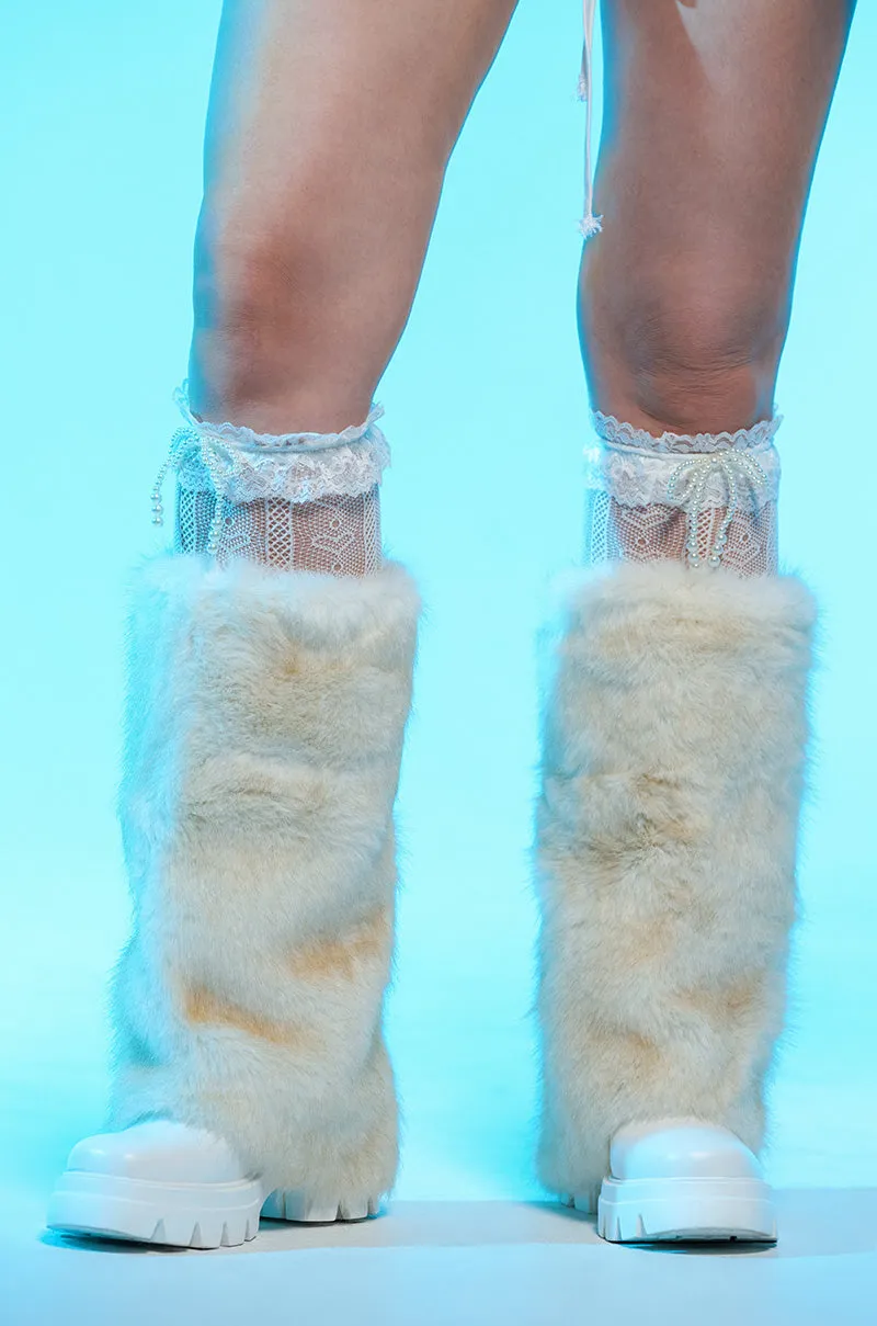 AZALEA WANG ASHOKA WHITE FUZZY FLATFORM MID CALF BOOT