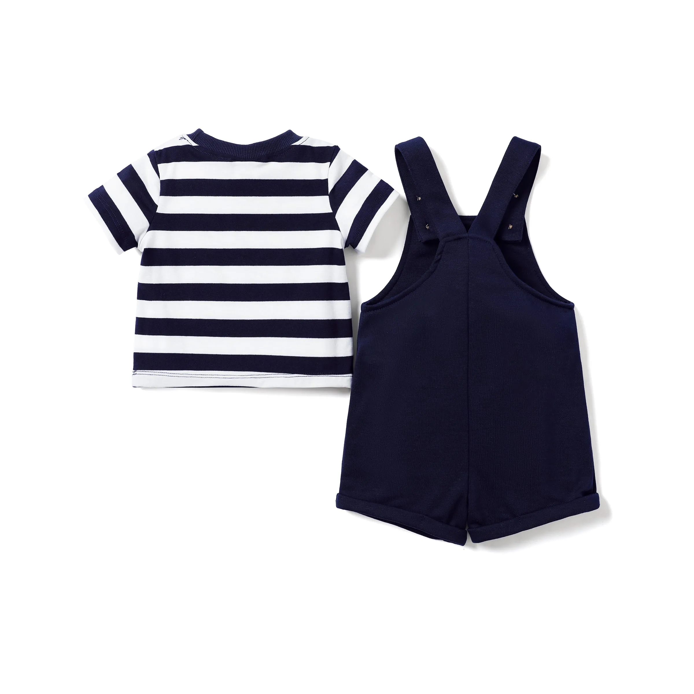 Baby Boy 2pcs Striped Tee and Rocket Print Overalls Set