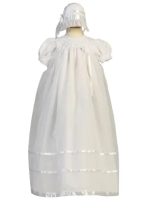 Baby Girls White Embroidered Organza Bonnet Christening Long Gown 12-18M