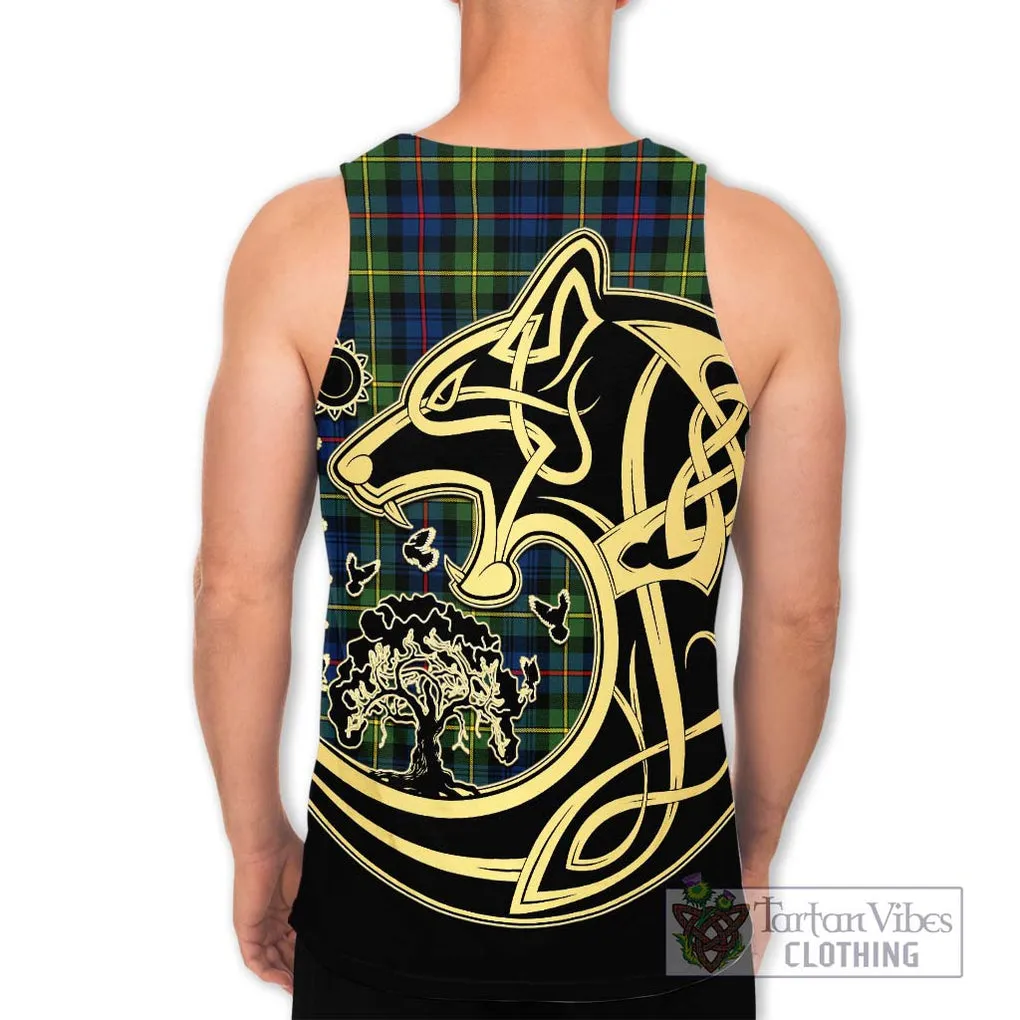 Bailey Modern Tartan Men's Tank Top with Family Crest Celtic Wolf Style