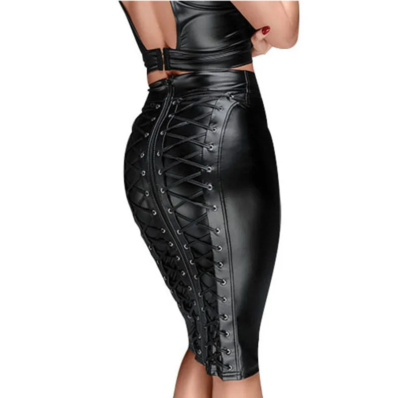 Bandage Leather Pencil Skirt