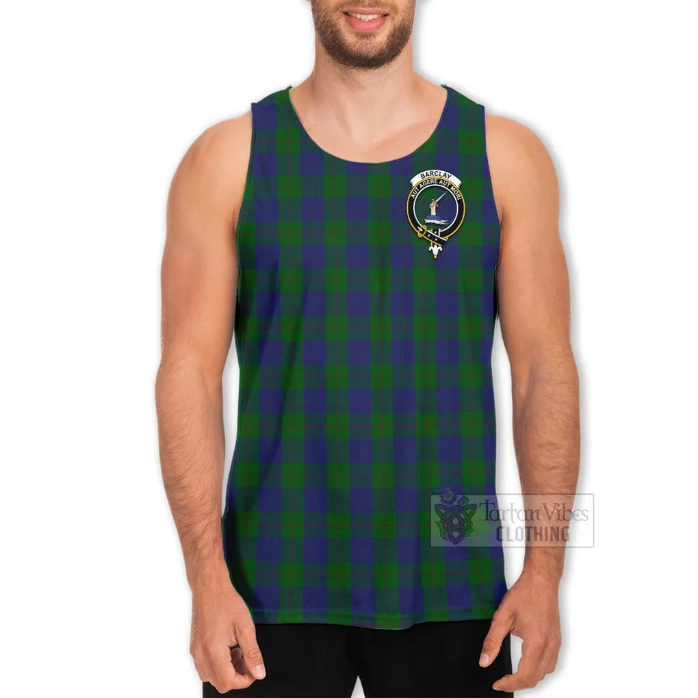 Barclay Tartan Men's Tank Top with Family Crest and Bearded Skull Holding Bottles of Whiskey