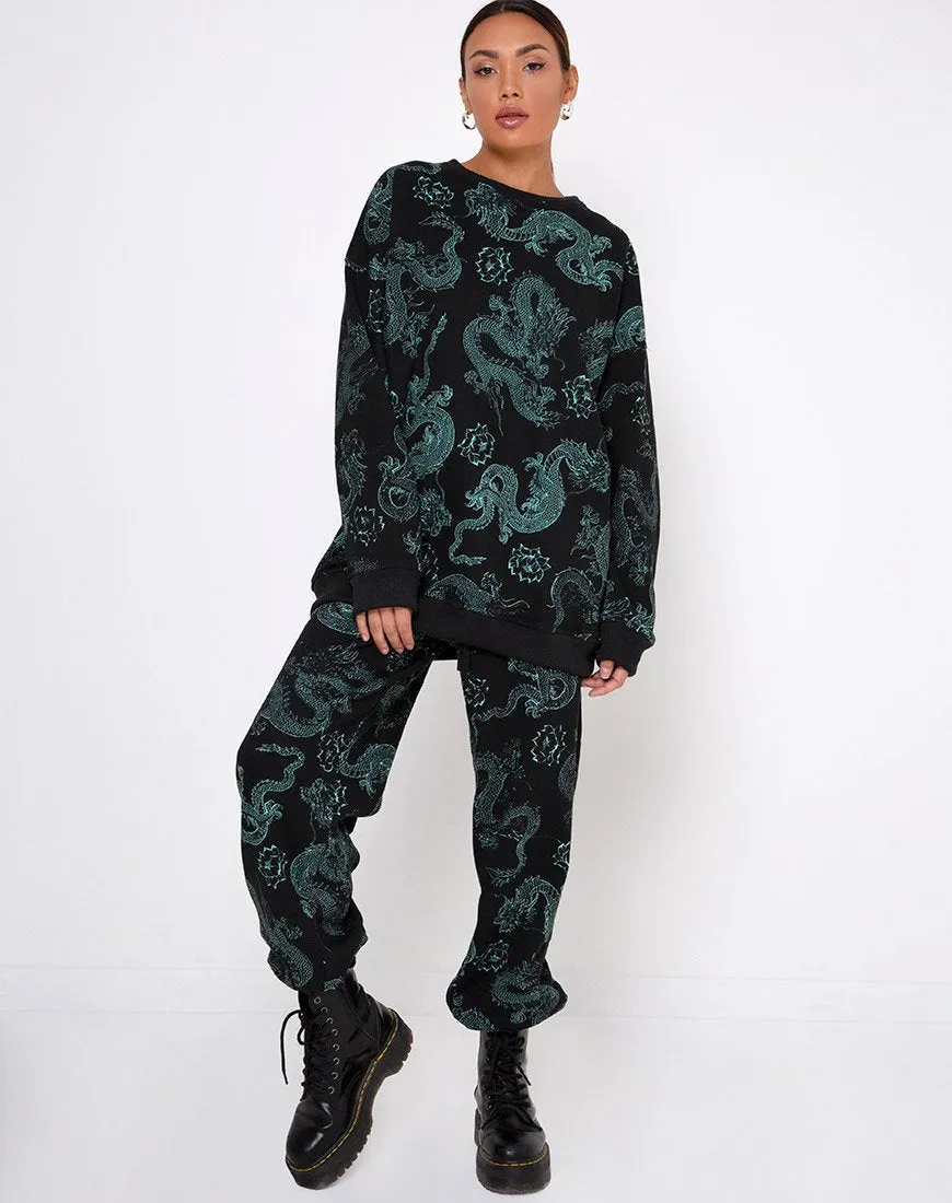 Basta Jogger in Dragon Flower Black and Mint