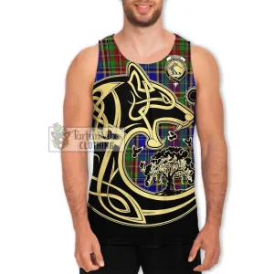 Beattie Tartan Men's Tank Top with Family Crest Celtic Wolf Style