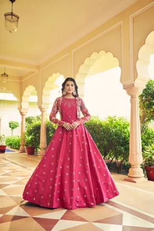 Beautiful Sequence Work Rani With Multicolor Gown With Koti