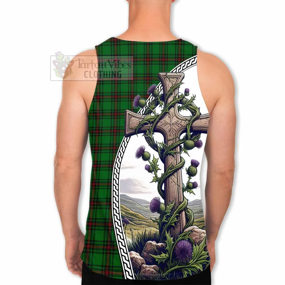 Beveridge Tartan Men's Tank Top with Family Crest and St. Andrew's Cross Accented by Thistle Vines