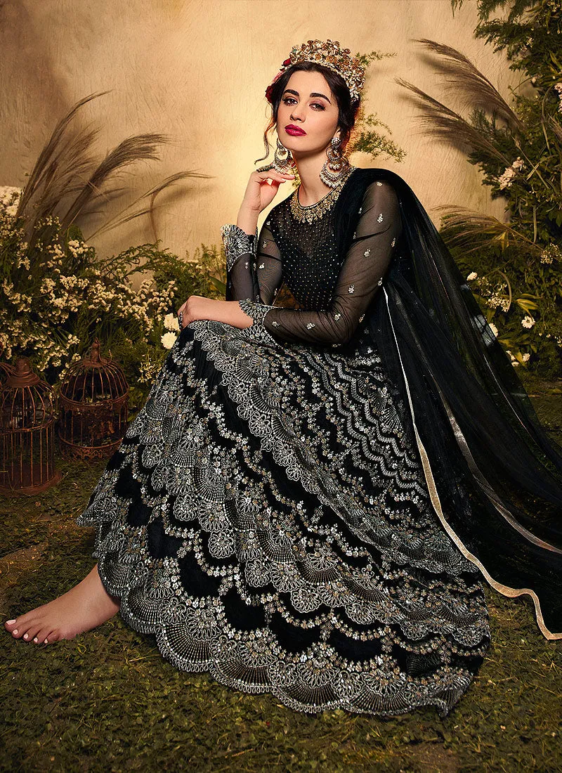 Black Silver Embroidered Designer Wedding Gown