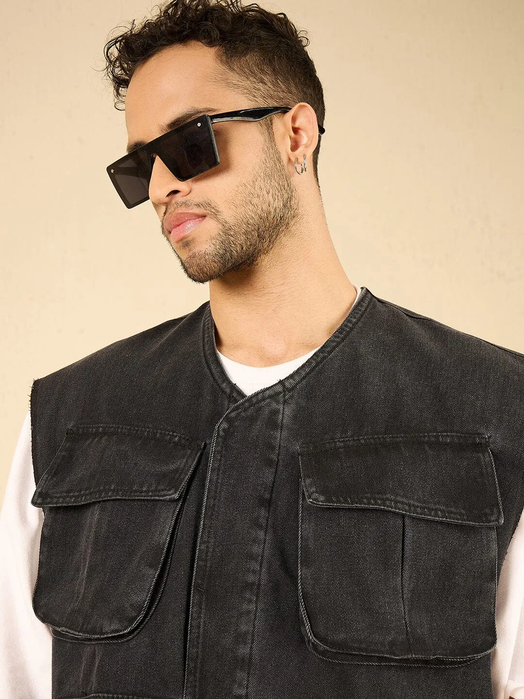 Black Washed Denim Jacket and Pants Clothing Set