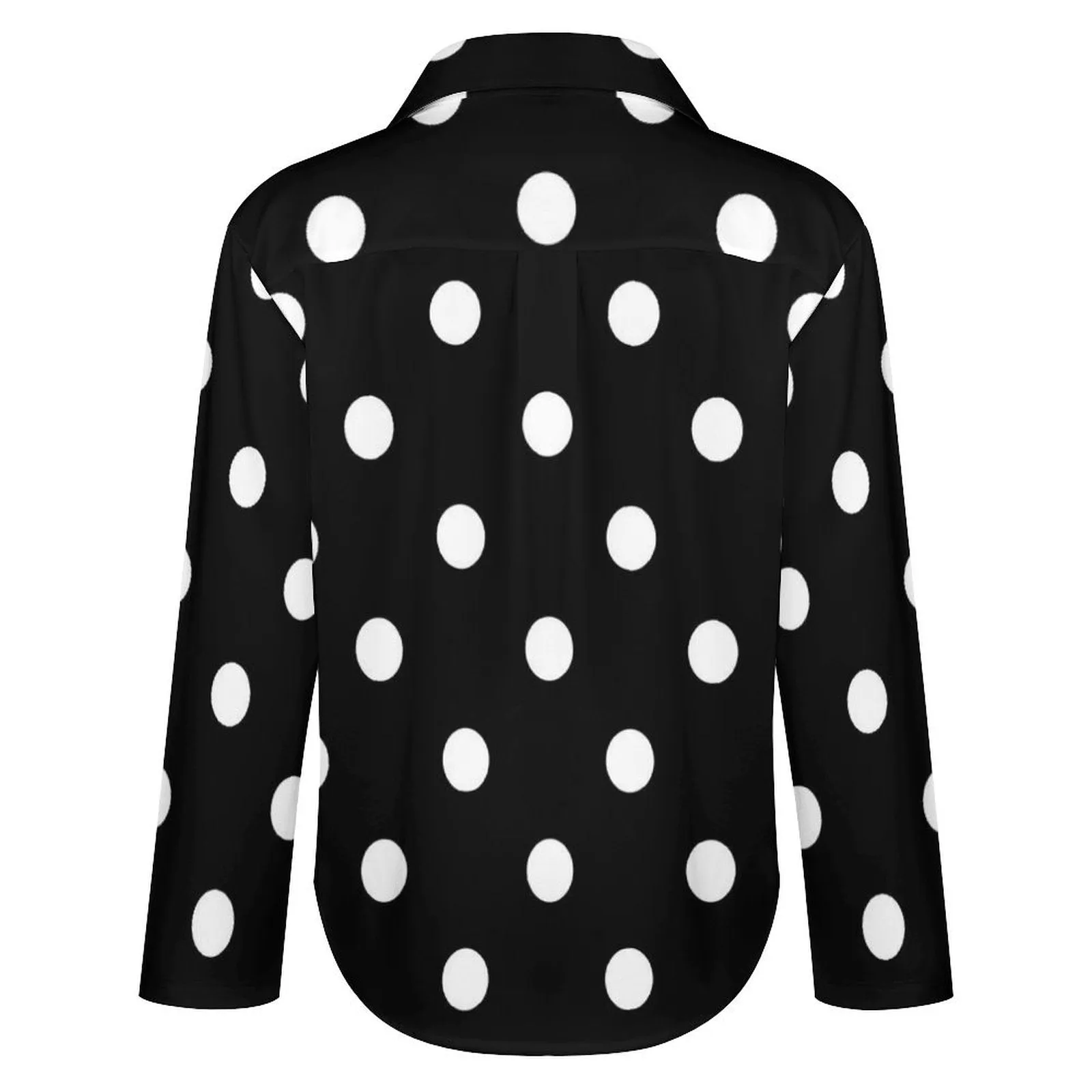 Black With White Polka Dots Long Sleeve Button Up Blouse