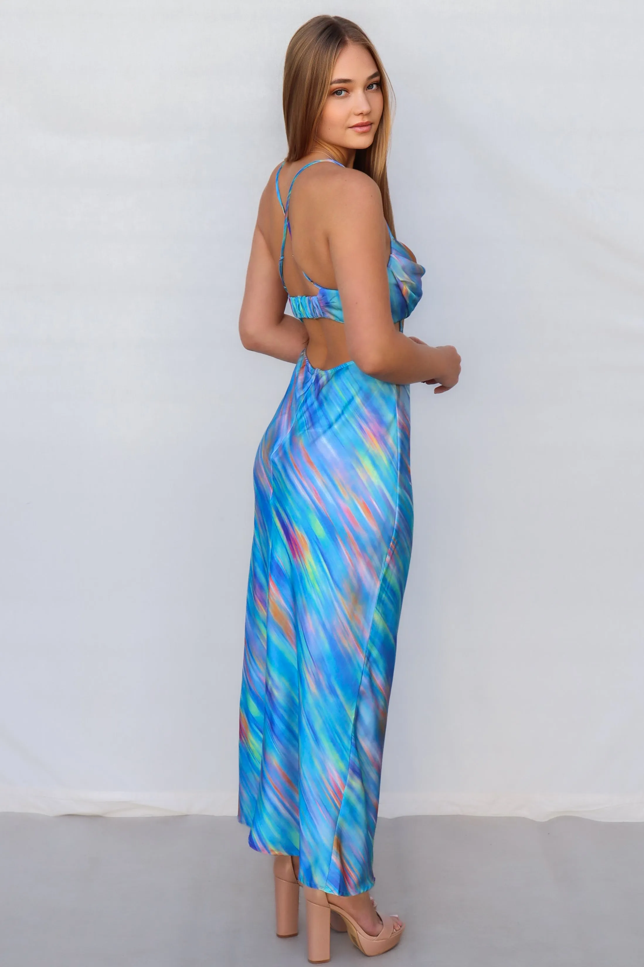 Britney Maxi Dress - Blue Rainbow Stripes