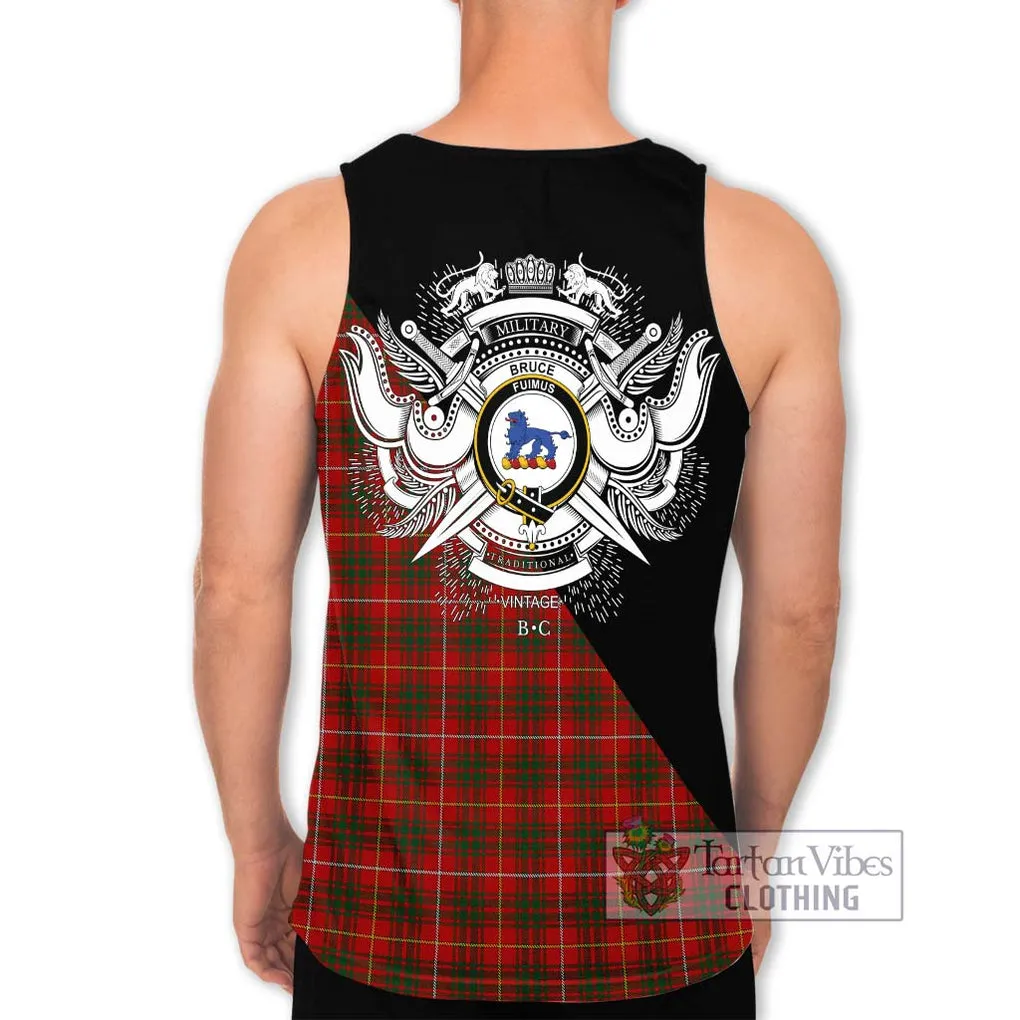 Bruce Tartan Men's Tank Top with Family Crest and Military Logo Style