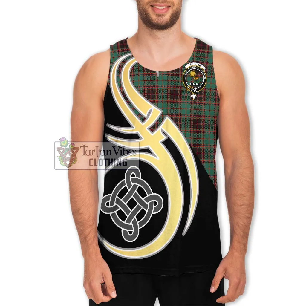 Buchan Ancient Tartan Men's Tank Top with Family Crest and Celtic Symbol Style