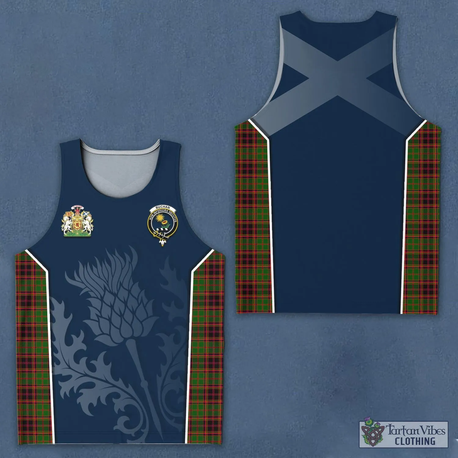 Buchan Tartan Men's Tanks Top with Family Crest and Scottish Thistle Vibes Sport Style