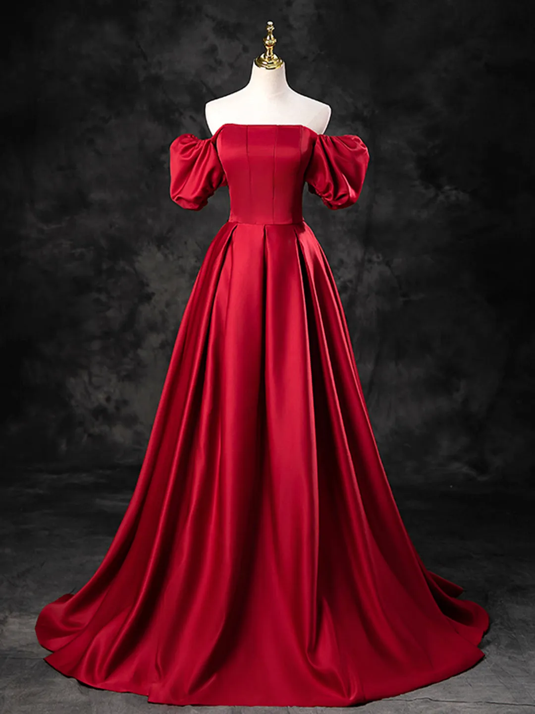 Burgundy Satin Off the Shoulder Formal Dress, A-Line Burgundy Evening Dress