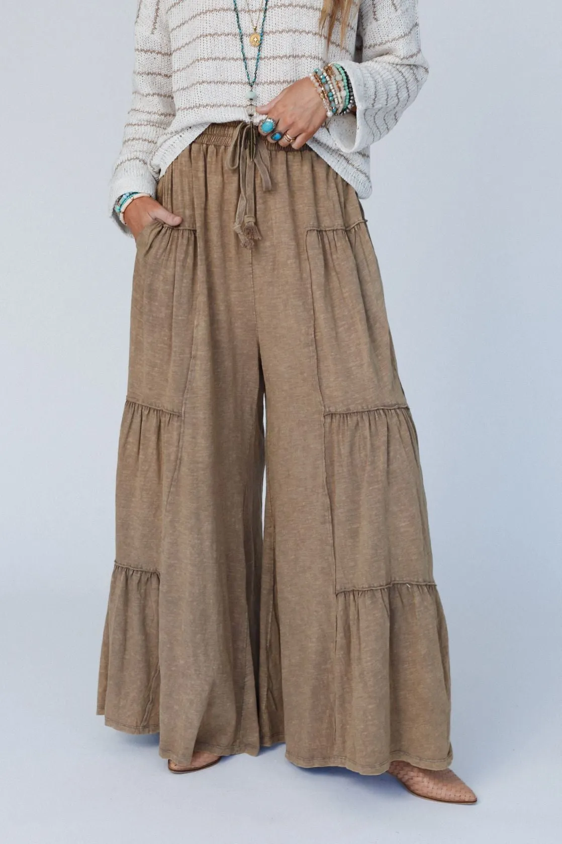 Called A Dreamer Washed Wide Leg Pant - Mocha