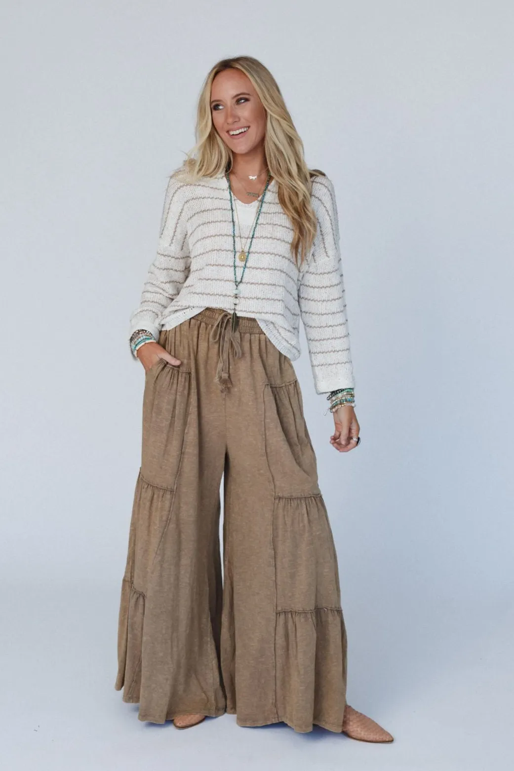 Called A Dreamer Washed Wide Leg Pant - Mocha