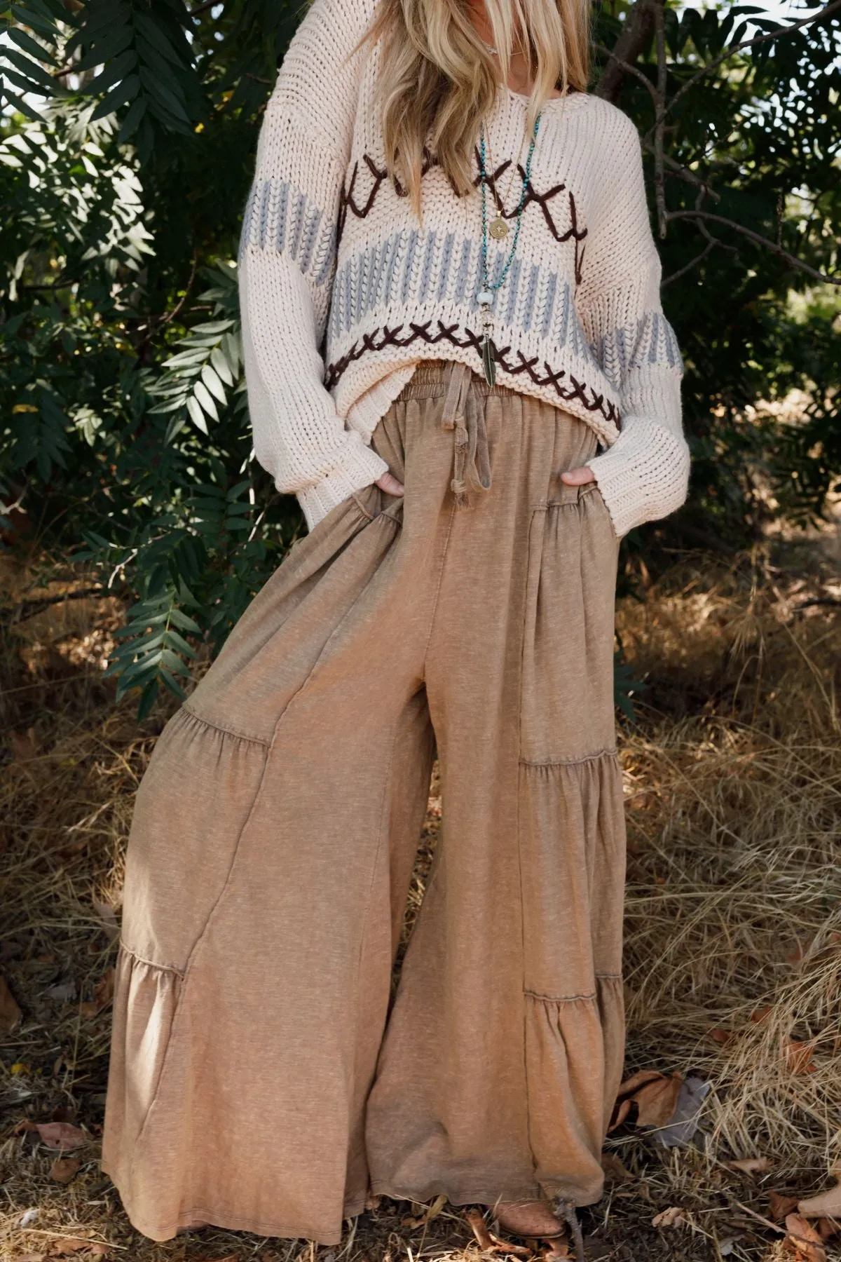 Called A Dreamer Washed Wide Leg Pant - Mocha