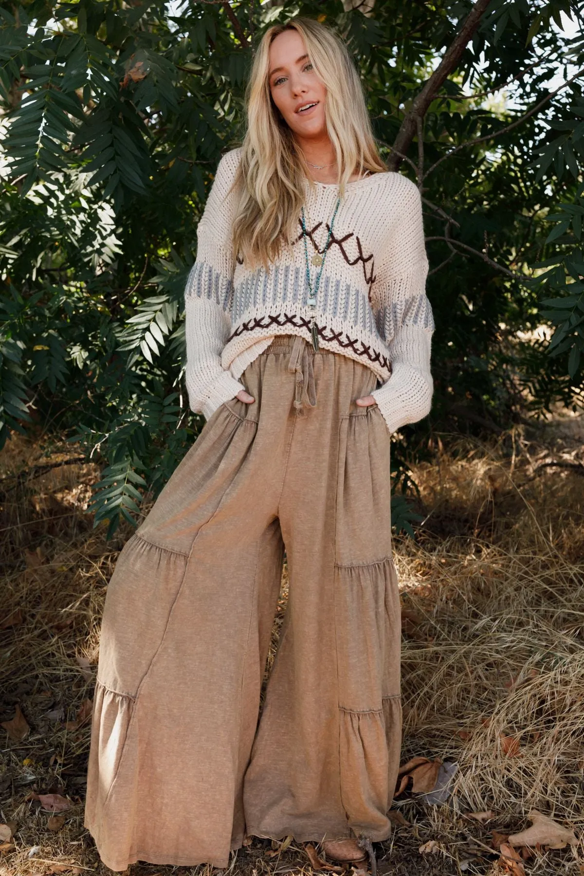 Called A Dreamer Washed Wide Leg Pant - Mocha