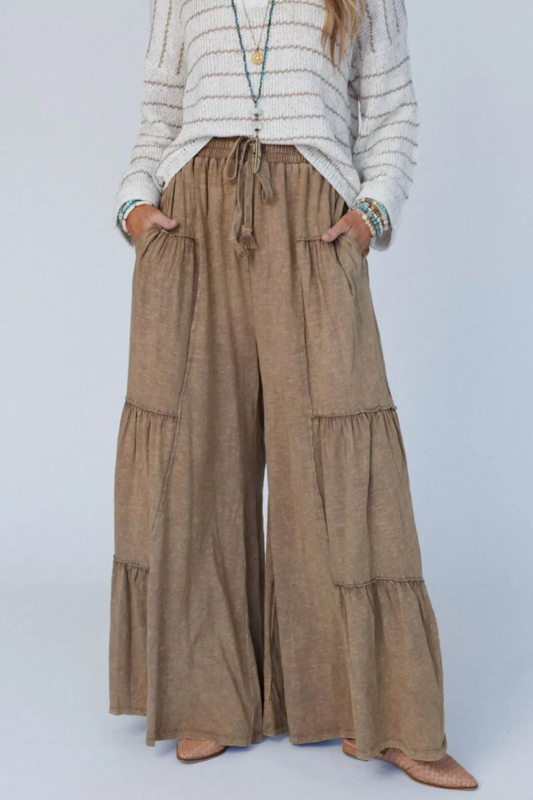 Called A Dreamer Washed Wide Leg Pant - Mocha