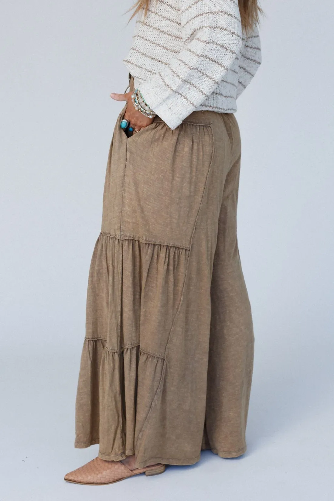 Called A Dreamer Washed Wide Leg Pant - Mocha