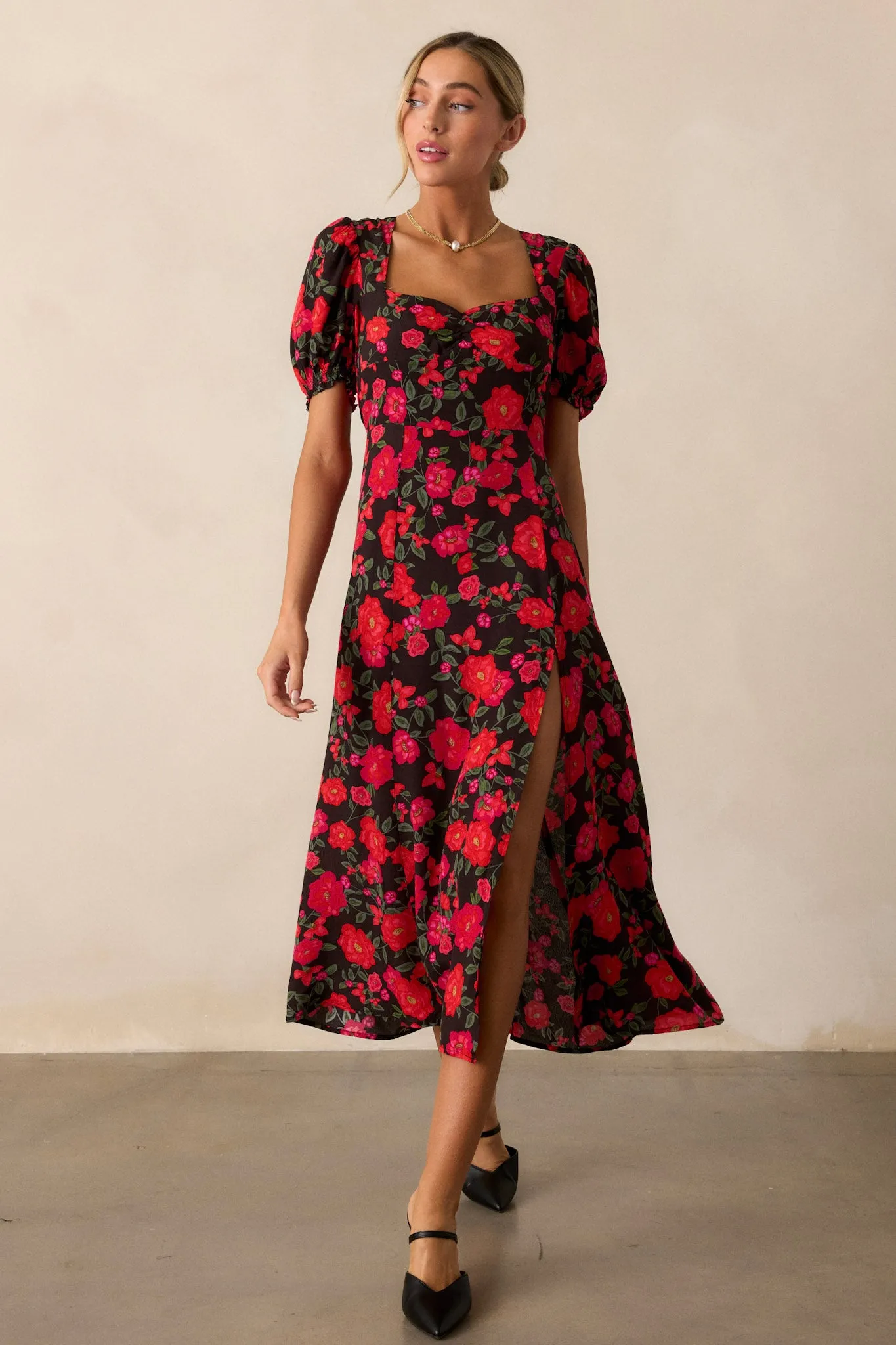 Canyon Echoes Black Floral Multi Midi Dress