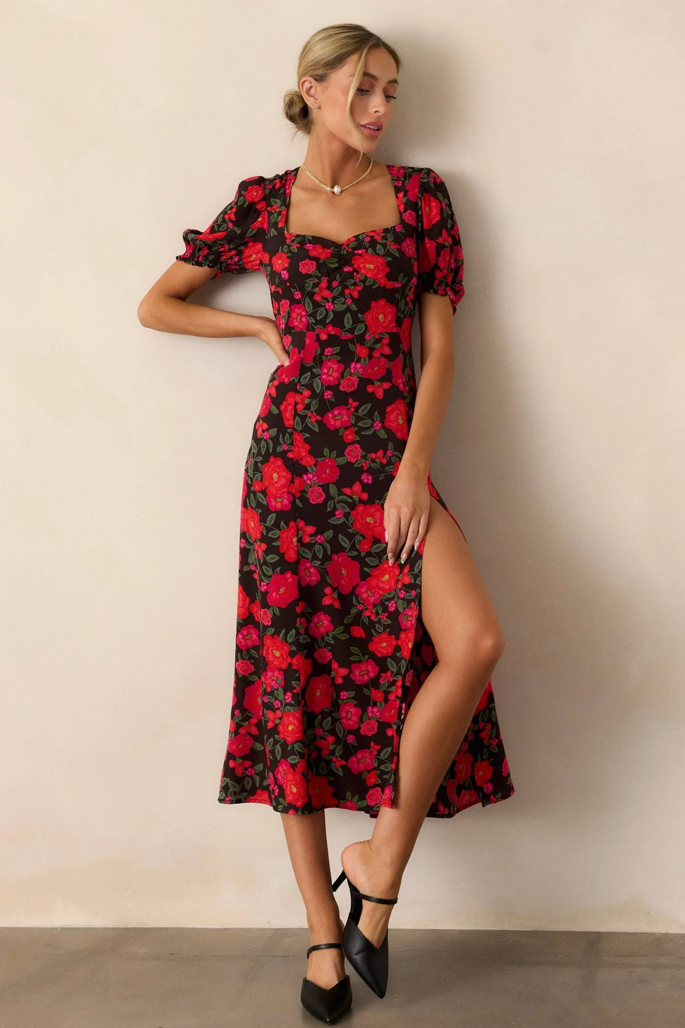 Canyon Echoes Black Floral Multi Midi Dress