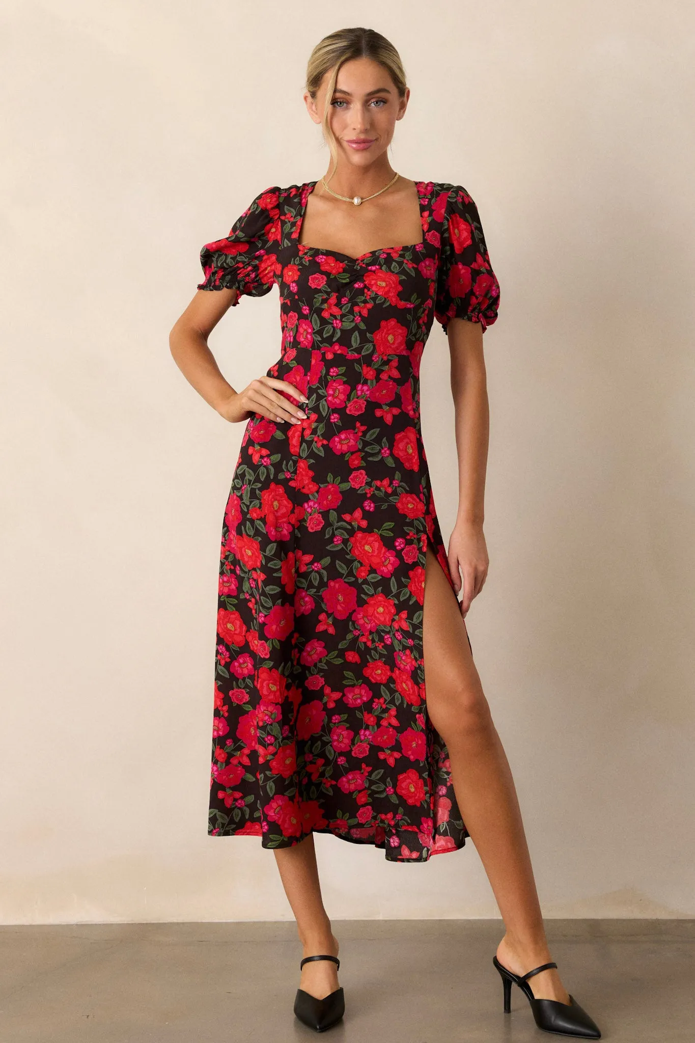 Canyon Echoes Black Floral Multi Midi Dress