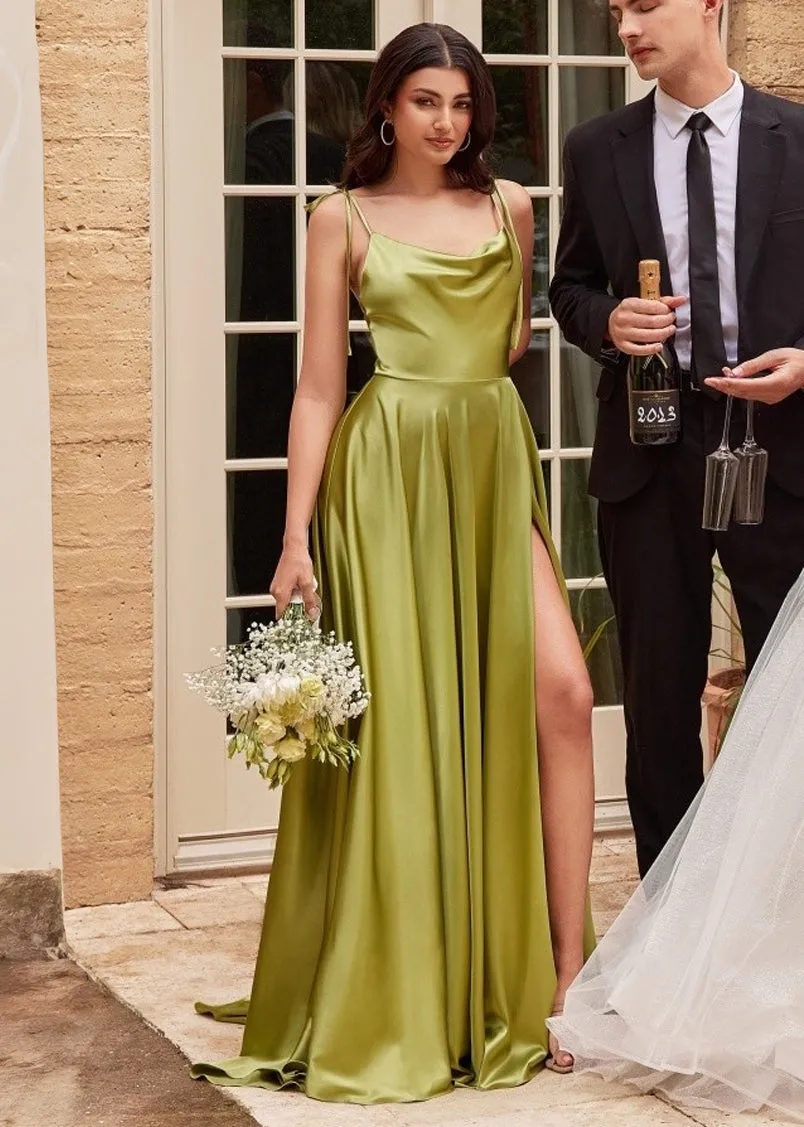 Chantelle Satin Cowl A-line Maxi Dress Greenery