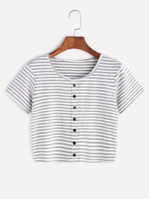 Chloé Button Detail Crop Stripe Top