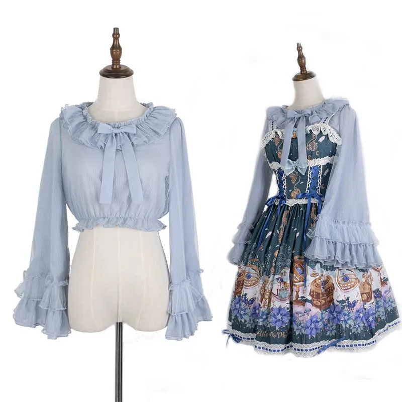 Classic Chiffon Mesh Ruffle Puff Sleeve Lolita Blouse Shirt