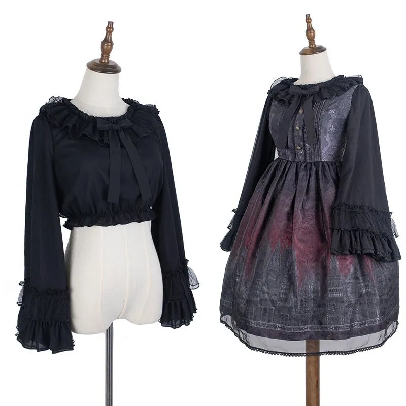 Classic Chiffon Mesh Ruffle Puff Sleeve Lolita Blouse Shirt