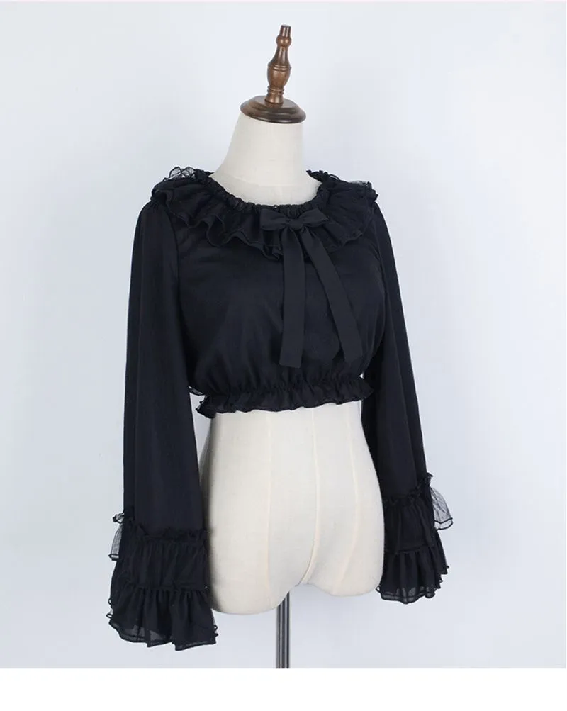 Classic Chiffon Mesh Ruffle Puff Sleeve Lolita Blouse Shirt