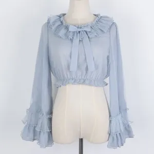 Classic Chiffon Mesh Ruffle Puff Sleeve Lolita Blouse Shirt