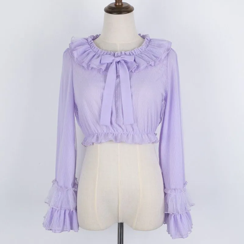 Classic Chiffon Mesh Ruffle Puff Sleeve Lolita Blouse Shirt