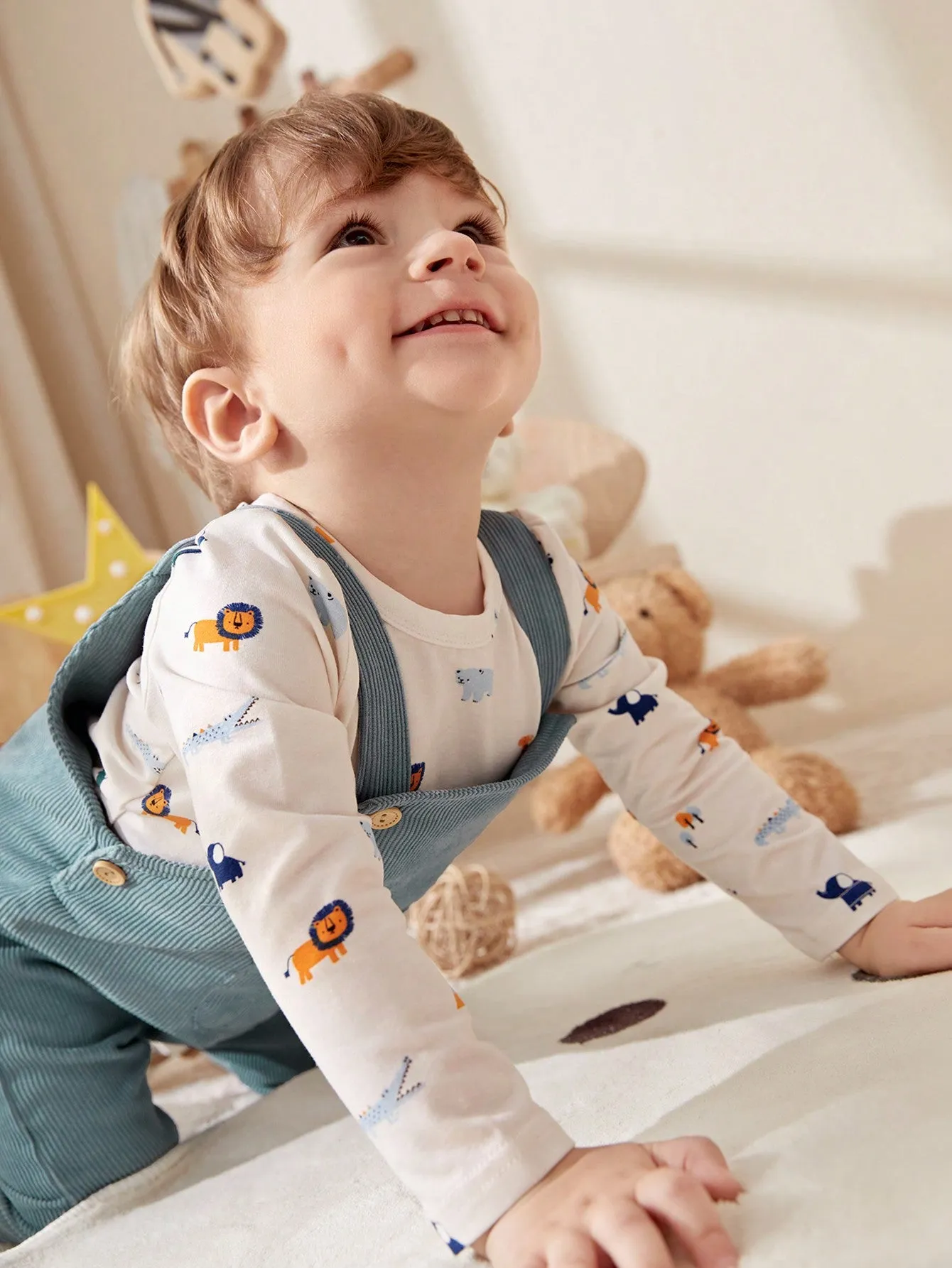 Cozy Cub Baby Boys' Cartoon Pattern Long Sleeve T-shirt And Overalls Set